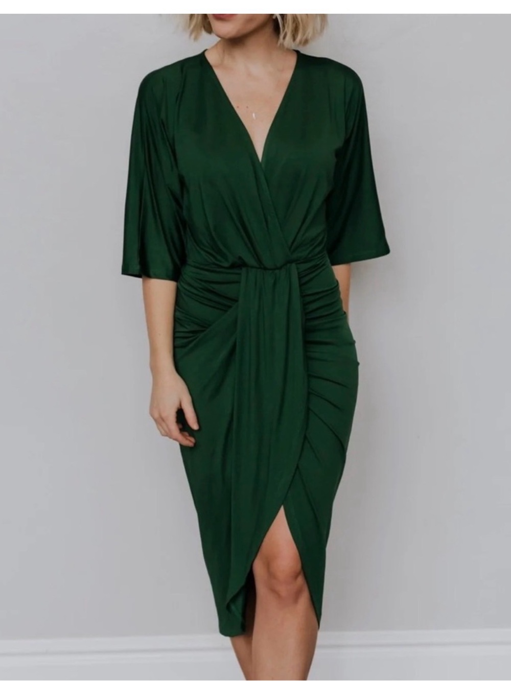 Baltic Born Emerald Green Wrap-Front Midi Dress